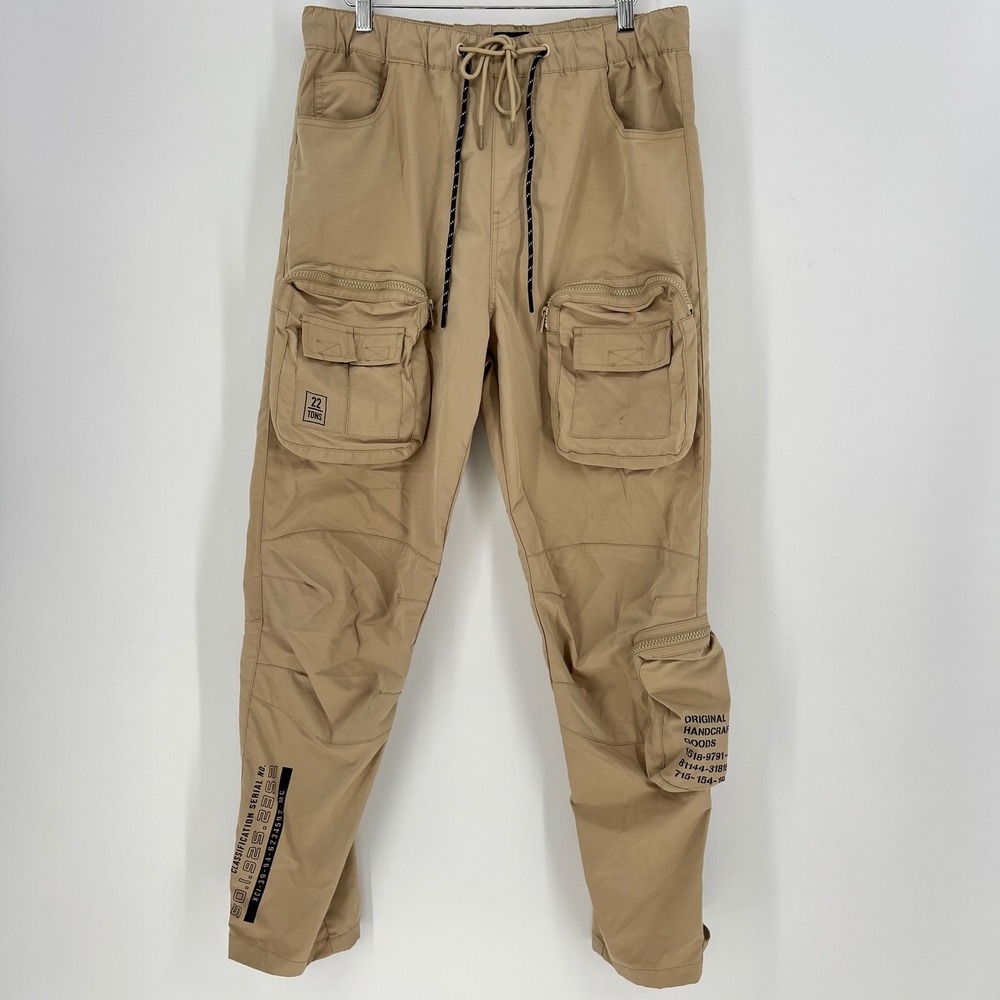Smoke Rise Men's Cargo Pants Size‎ L Khaki Drawstring Snap Hem Gorpcore Techwear